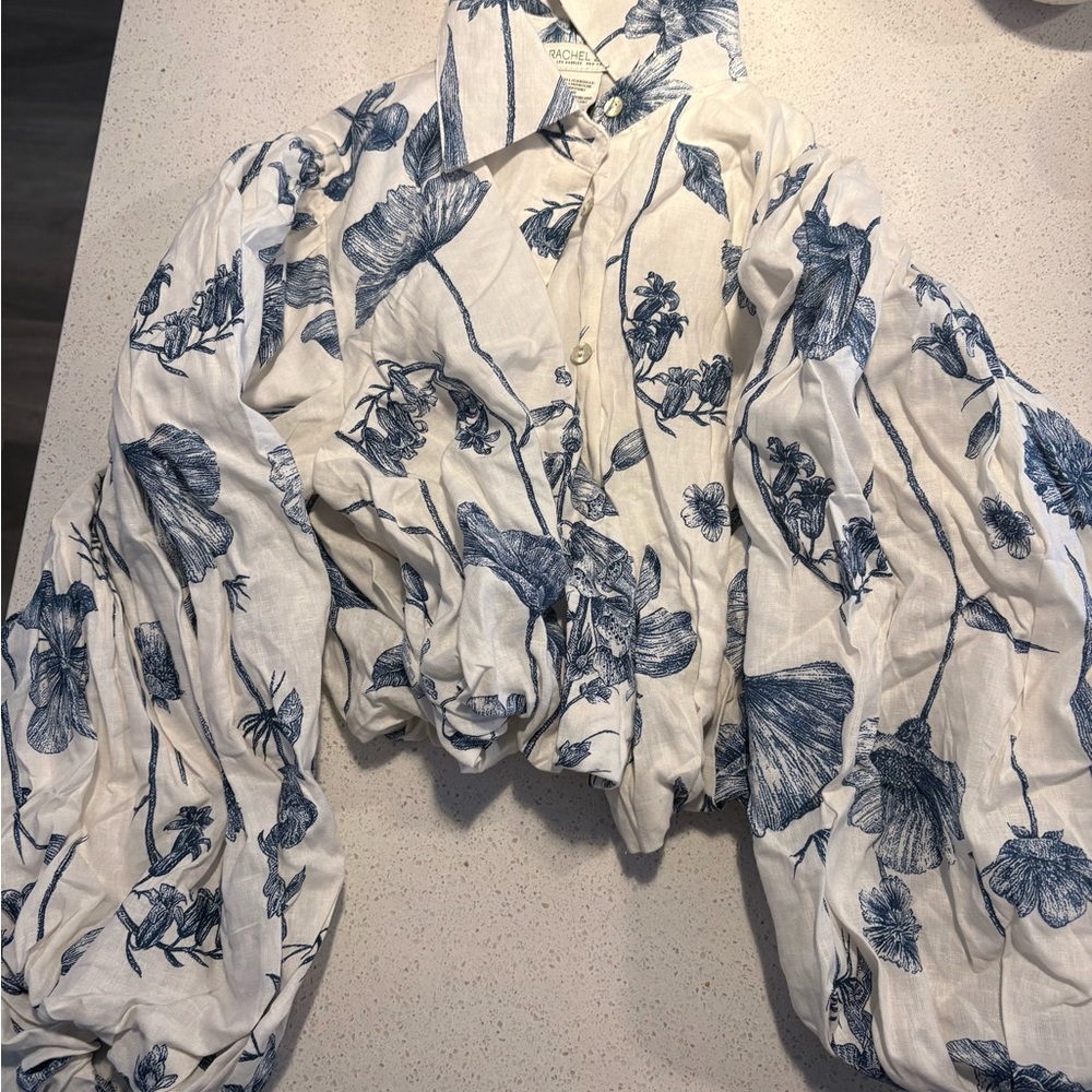 Rachel Zoe Blue and White Floral Blouse